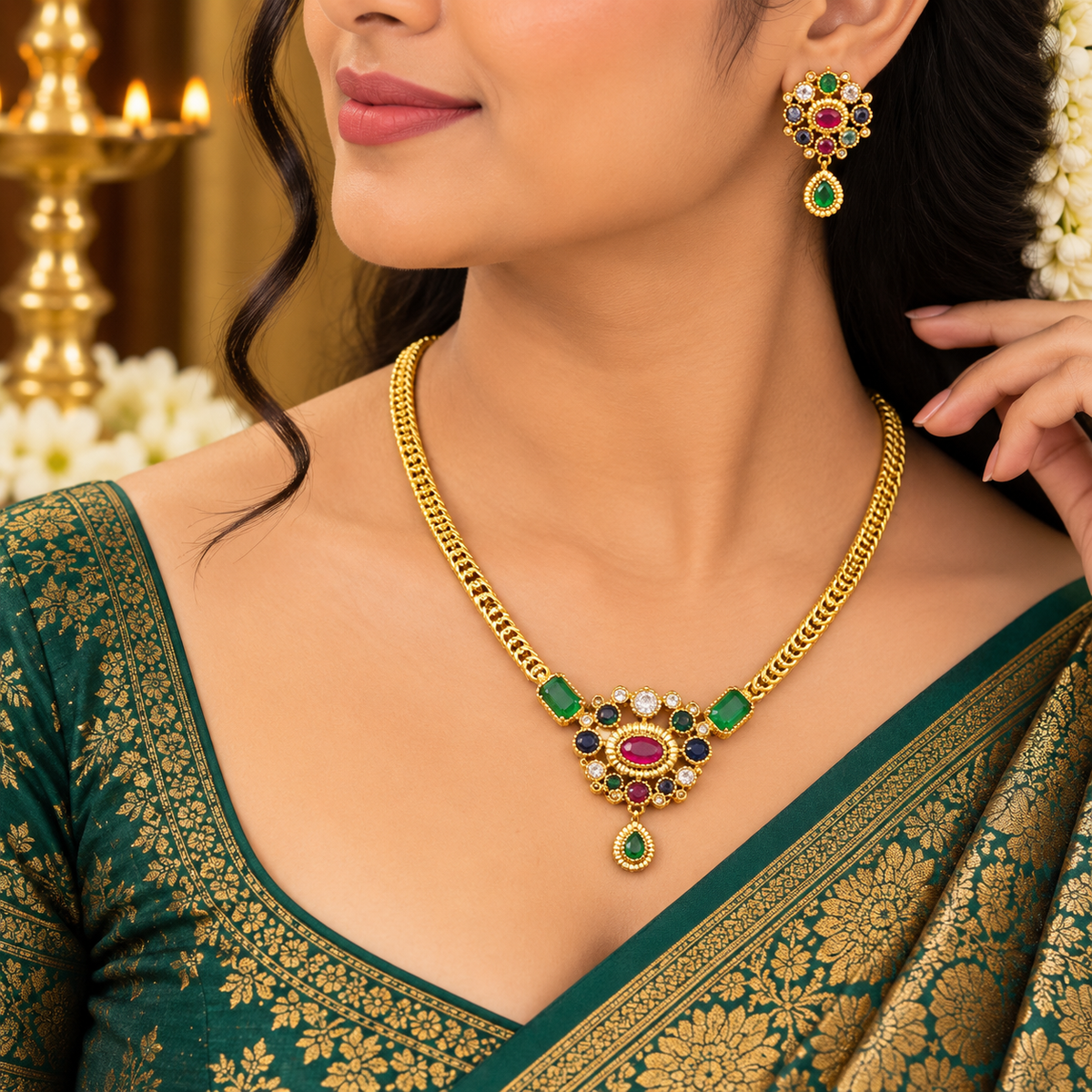 Royal Jewel Mosaic – Multicolour Gemstone Necklace Set 😇🥰