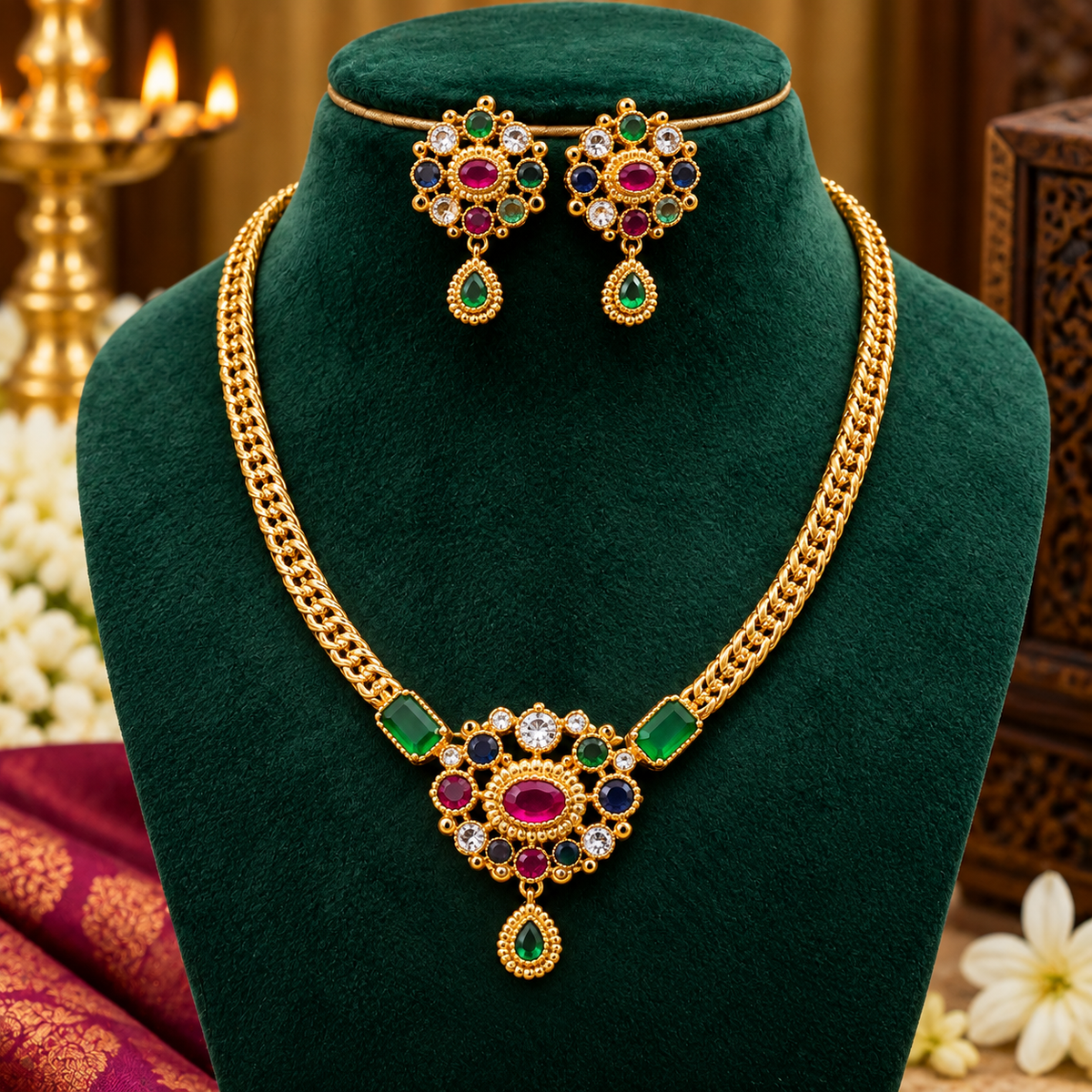 Royal Jewel Mosaic – Multicolour Gemstone Necklace Set 😇🥰