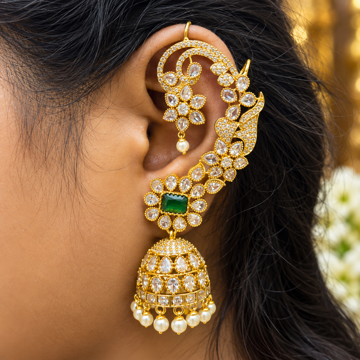 The Emerald Cascade – Designer Ear Cuff 😇🤗