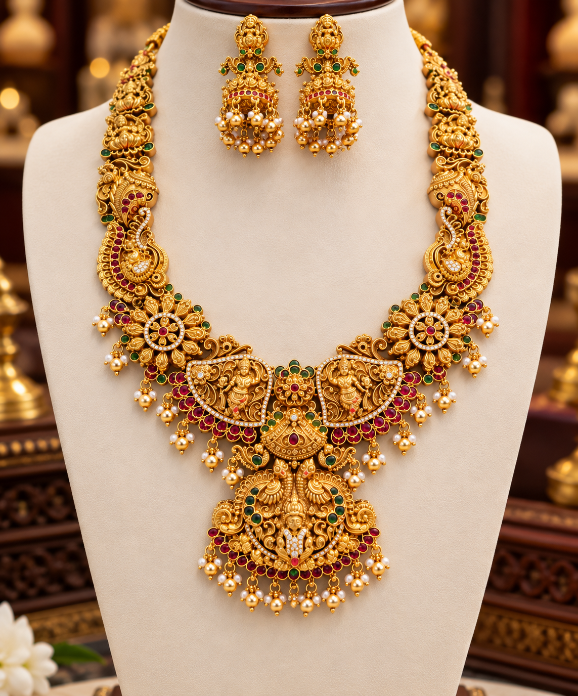 Royal Nakshi Lakshmi Devi Long Haram – Premium Temple Design ✨