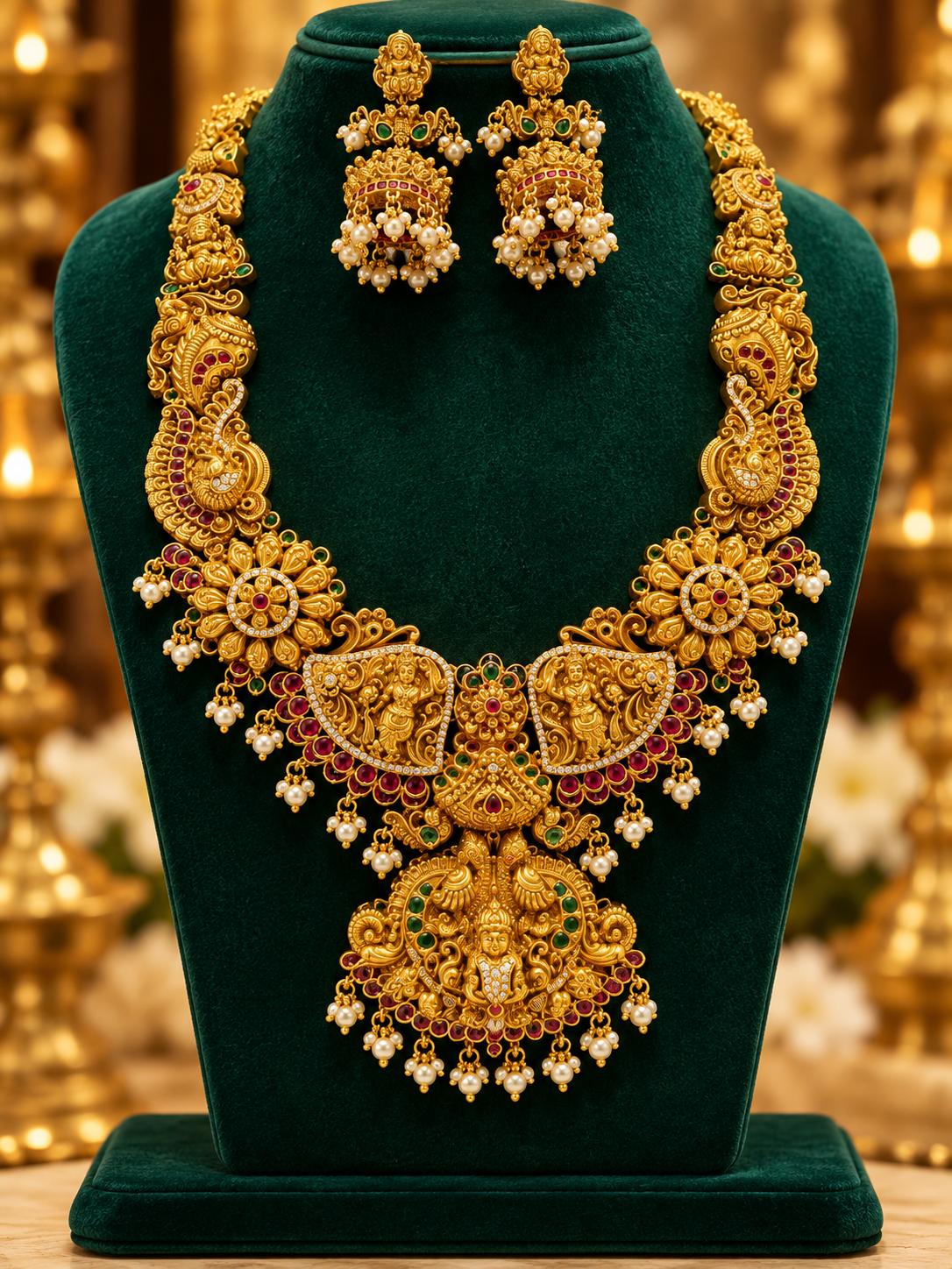 Royal Nakshi Lakshmi Devi Long Haram – Premium Temple Design ✨
