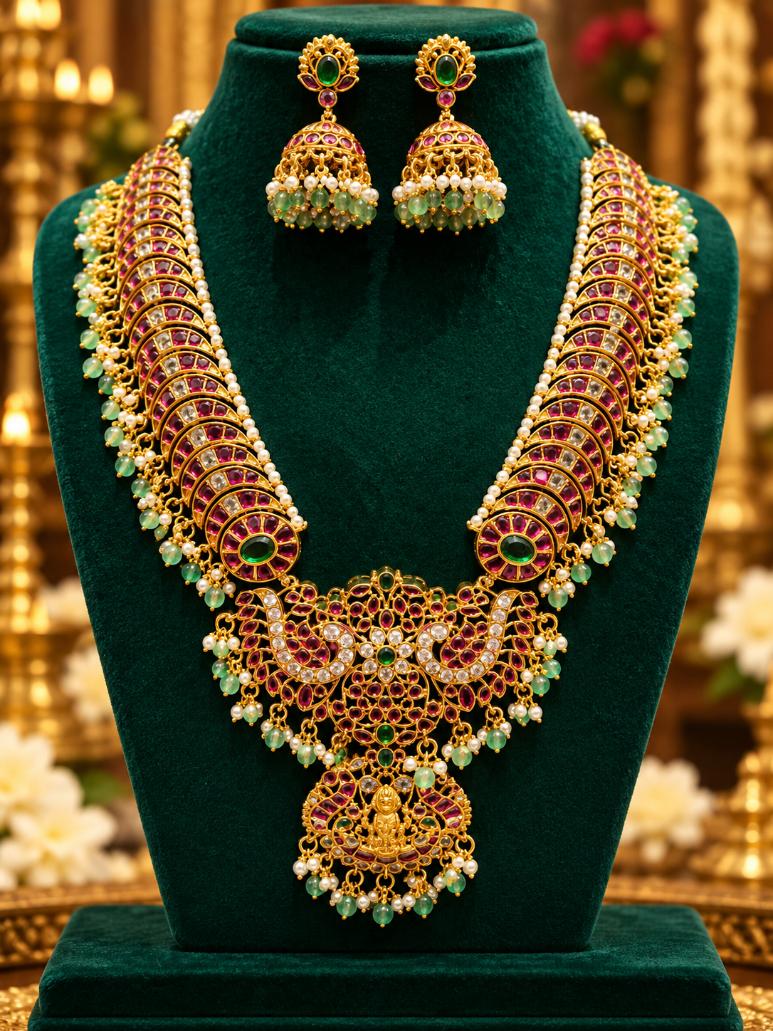 Elegant Ruby & Emerald Long necklace – Premium Traditional Temple Design ✨