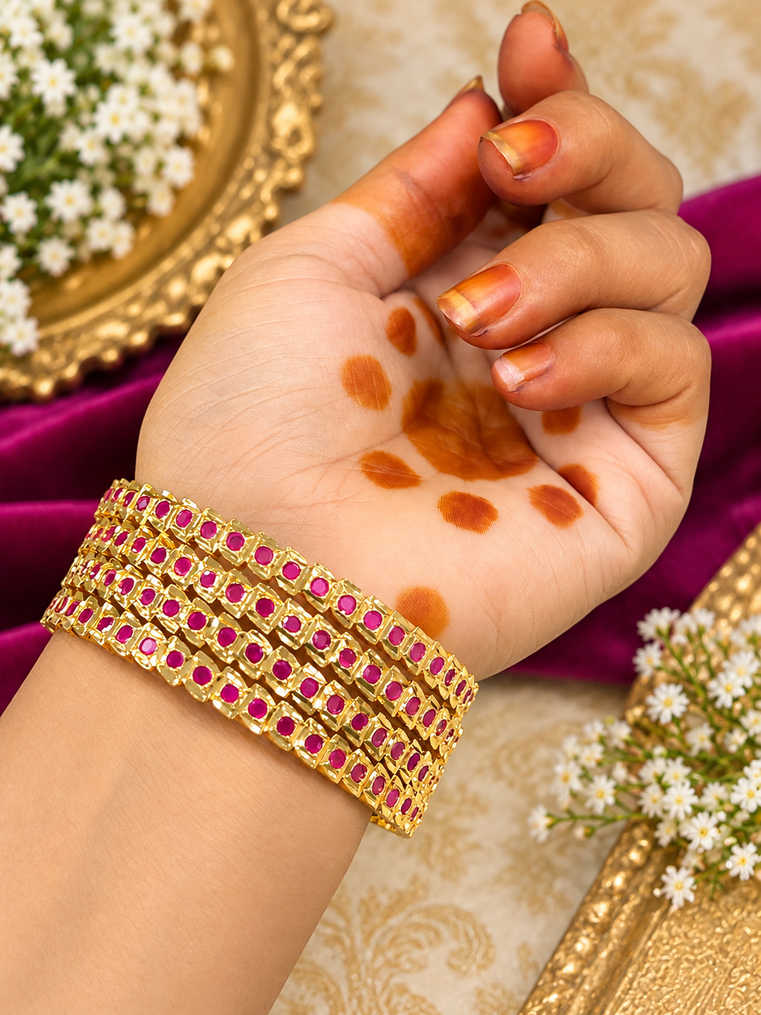 🤗🤩Graceful Panchaloham pink stone bangles🧿🥰
