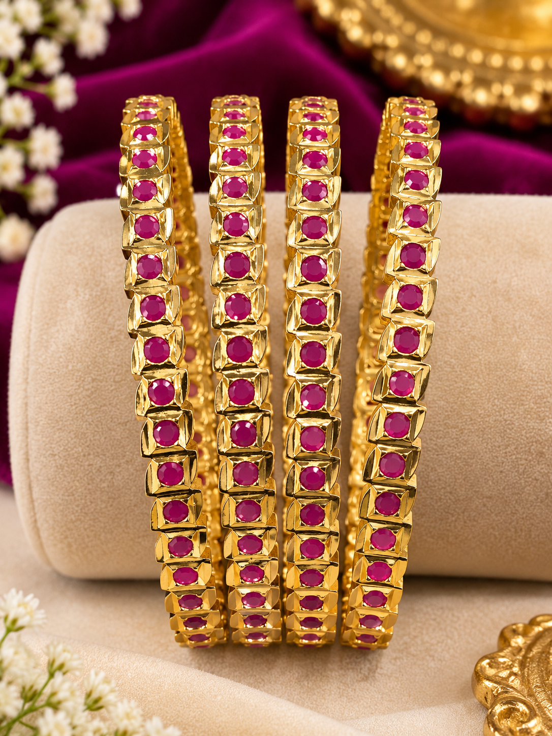 🤗🤩Graceful Panchaloham pink stone bangles🧿🥰