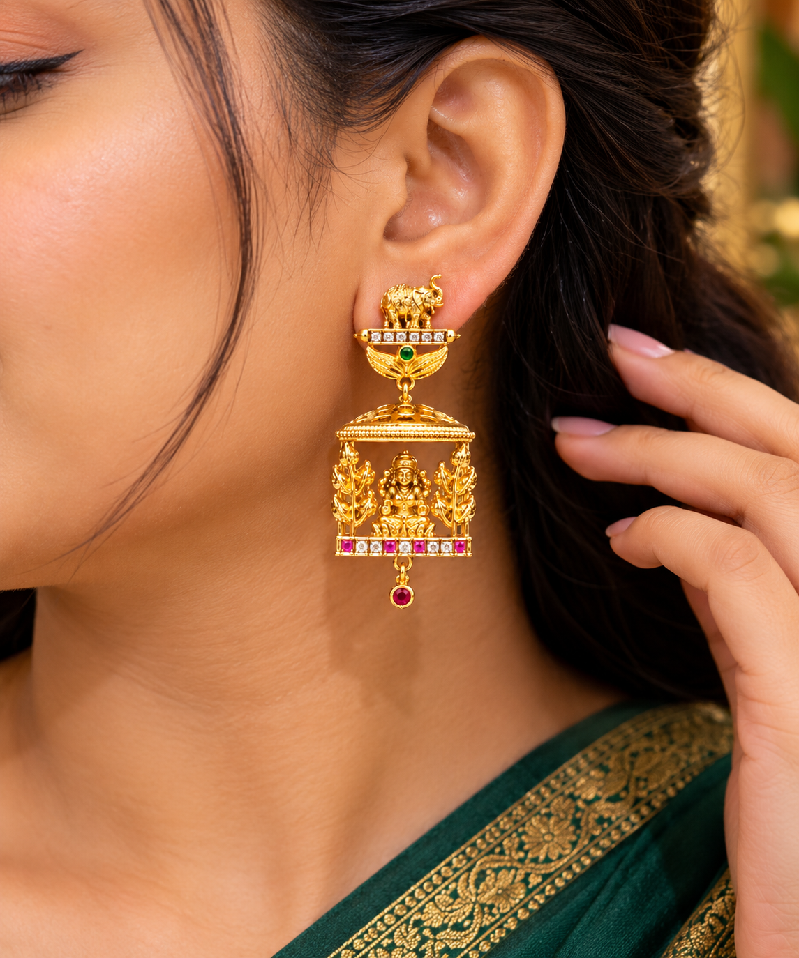 Lakshmi Devi Temple Jhumka ✨
Traditional Elegance with Divine Beauty 💛