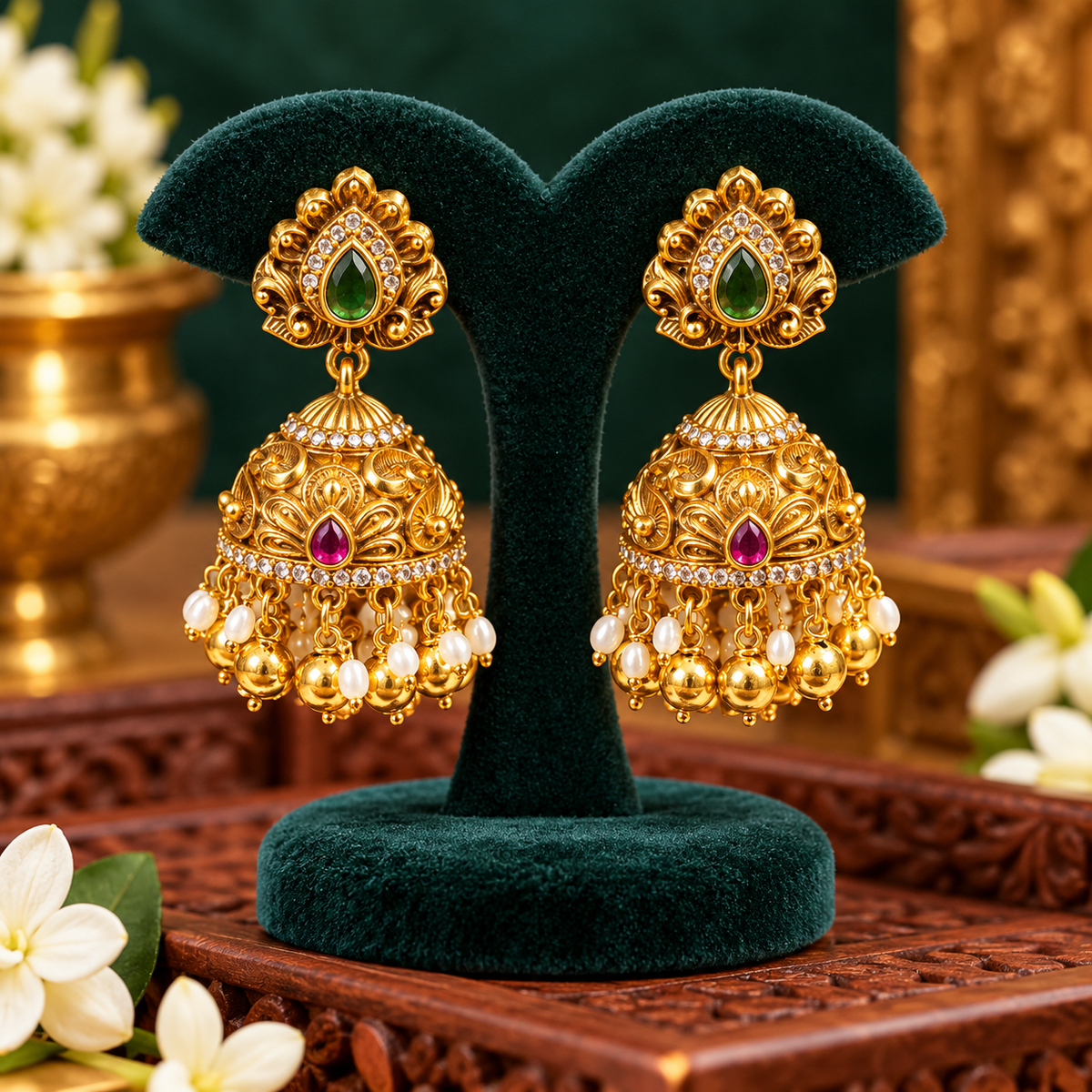 Royal Stone Jhumka Earrings 🥰😇