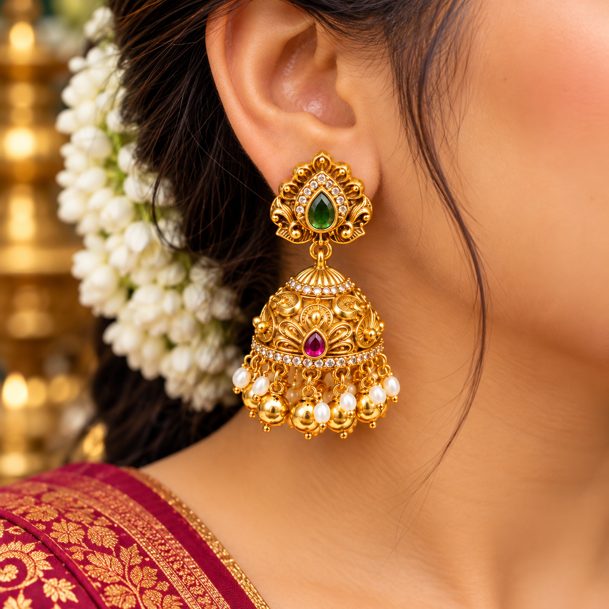 Royal Stone Jhumka Earrings 🥰😇