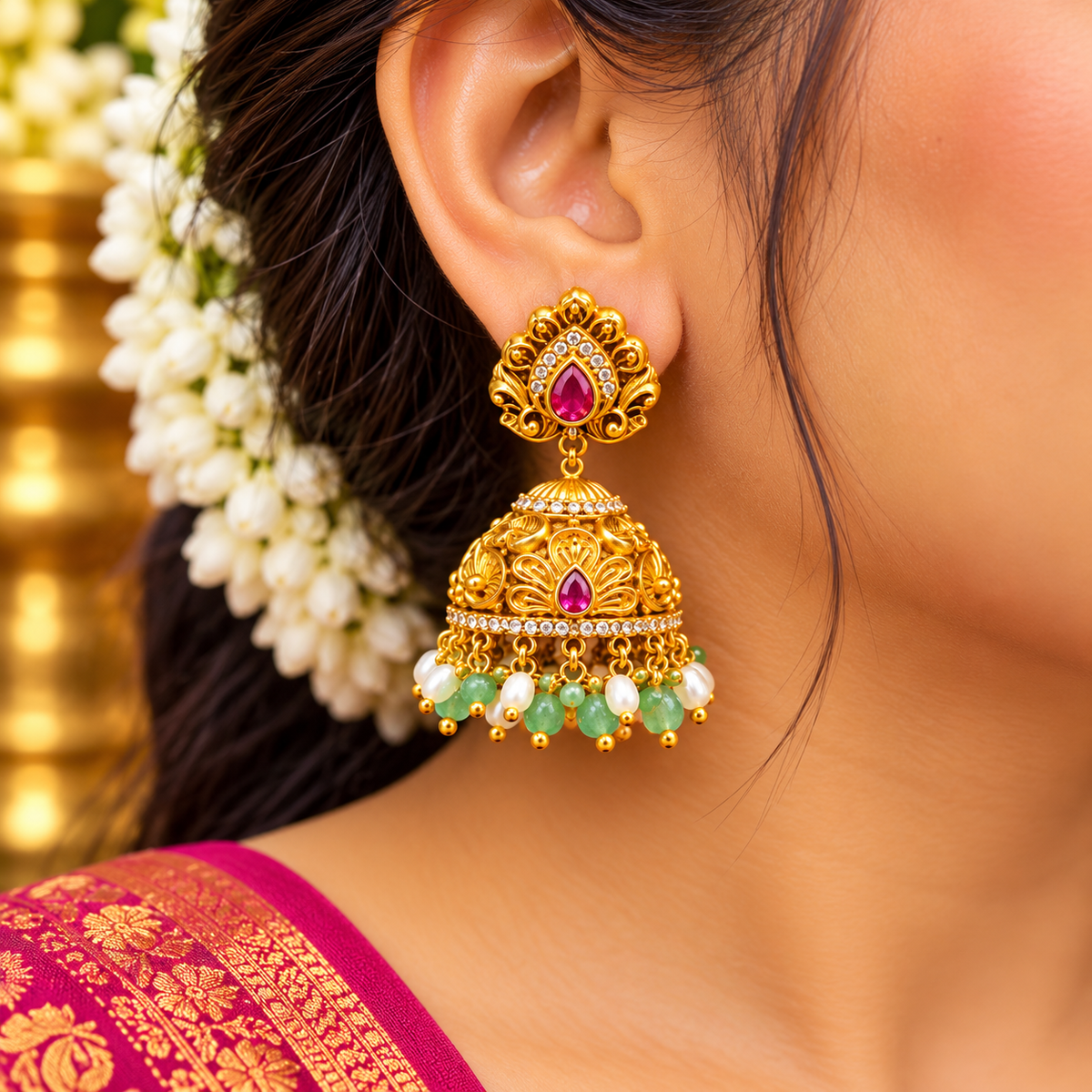 Royal Stone Jhumka Earrings 🥰😇