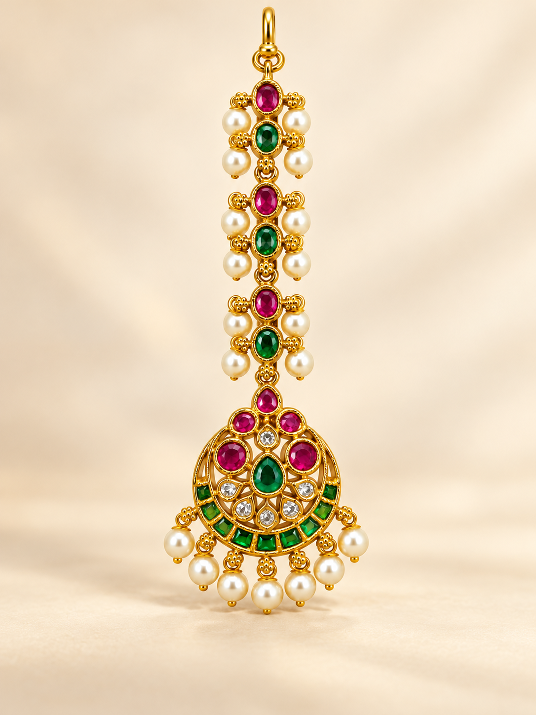 Royal Kemp Stone Pearl Drop Maang Tikka ✨💝💕