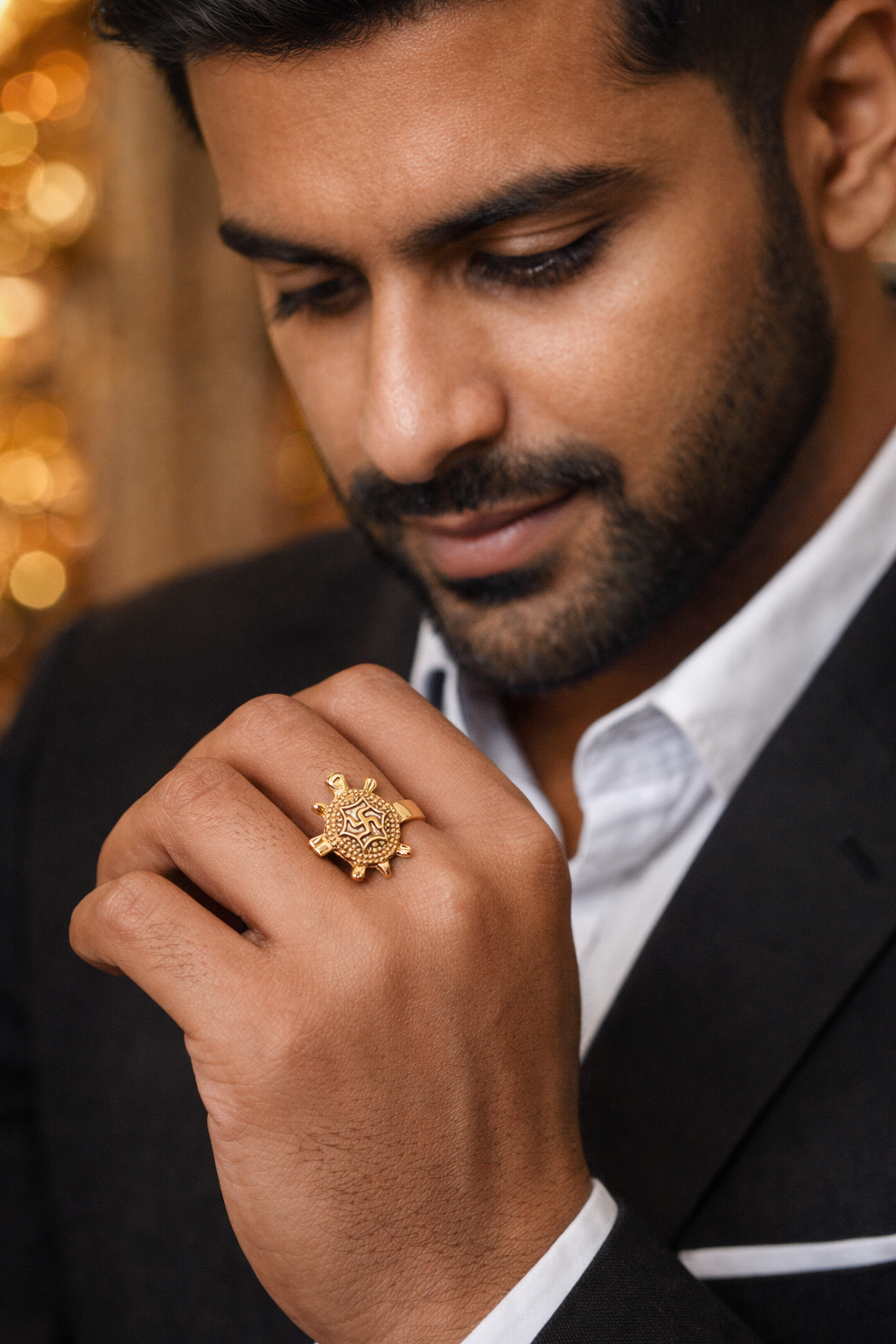 Panchaloham swastik tortoise ring