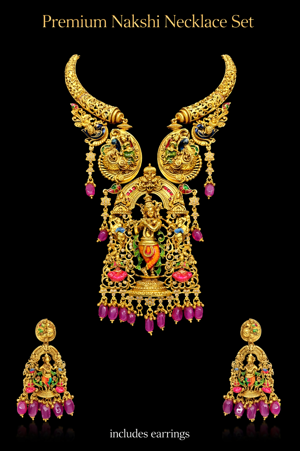 Krishna Leela – Premium Nakshi Necklace Set with Earrings