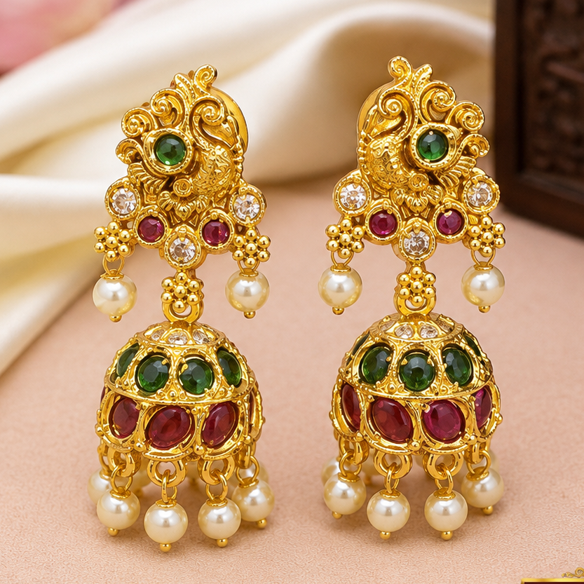 Temple Style Peacock Jhumkas