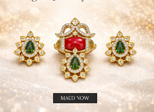 Royal Coral & Emerald Look Pendant Set🪸🪸🪸