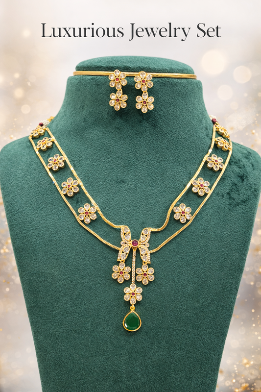 Classic Floral Emerald Pendant Set