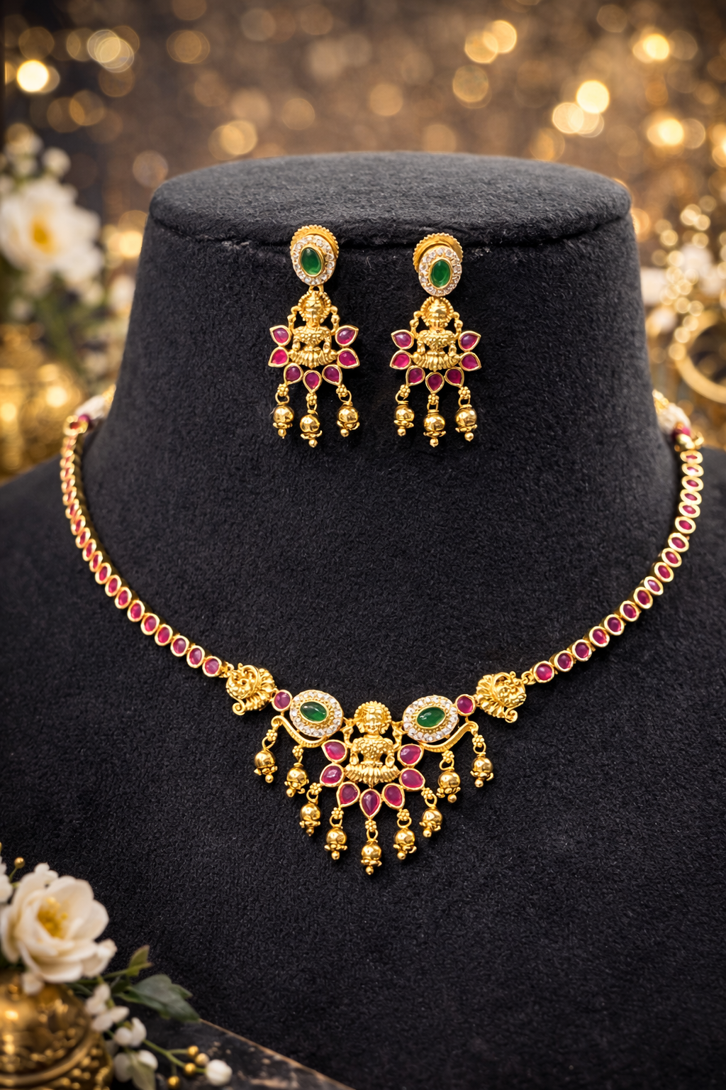 Ruby Emerald Temple Necklace