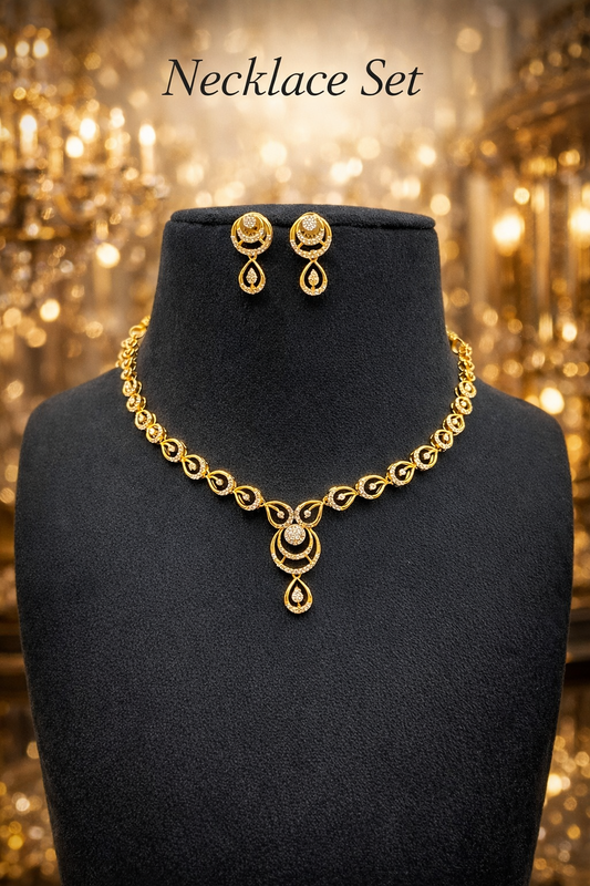 Classic Sparkle Gold Necklace & Earrings