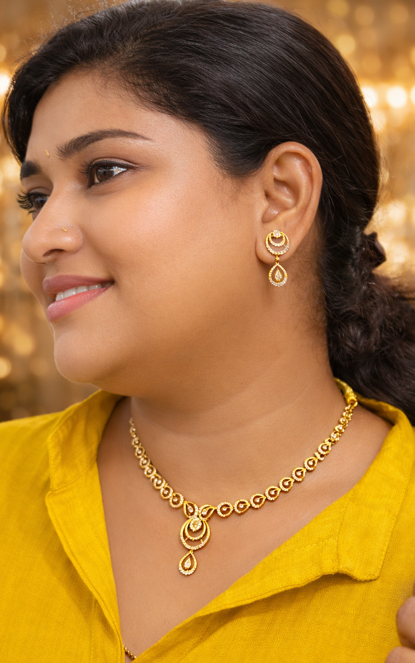 Classic Sparkle Gold Necklace & Earrings