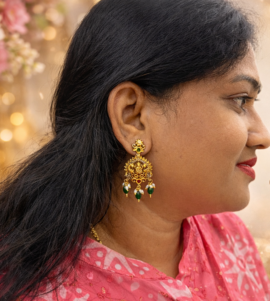 Lakshmi Temple Emerald Jhumka
