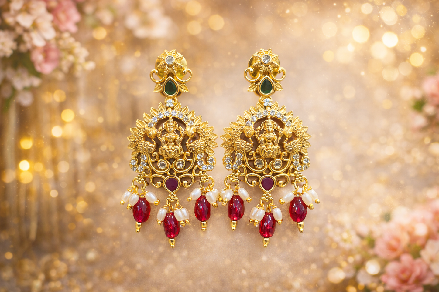 Lakshmi Temple Emerald Jhumka