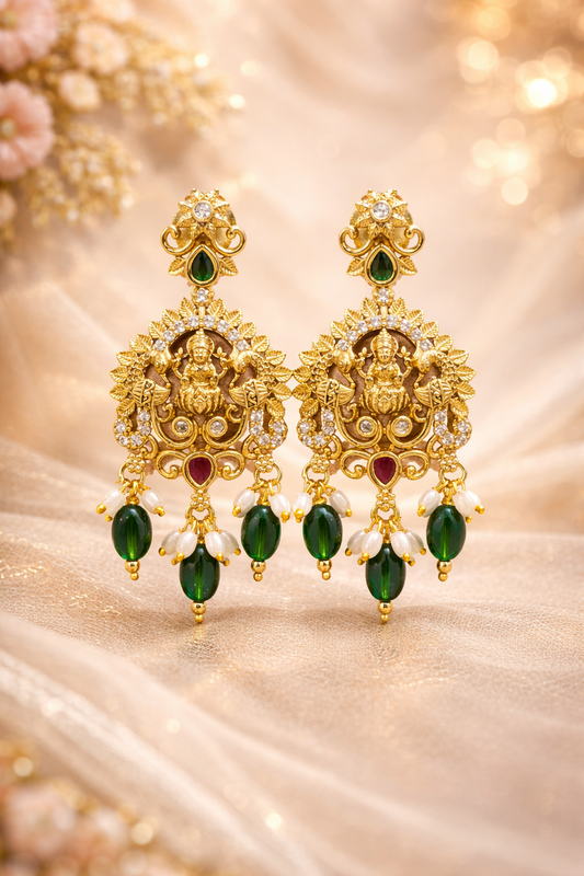 Lakshmi Temple Emerald Jhumka