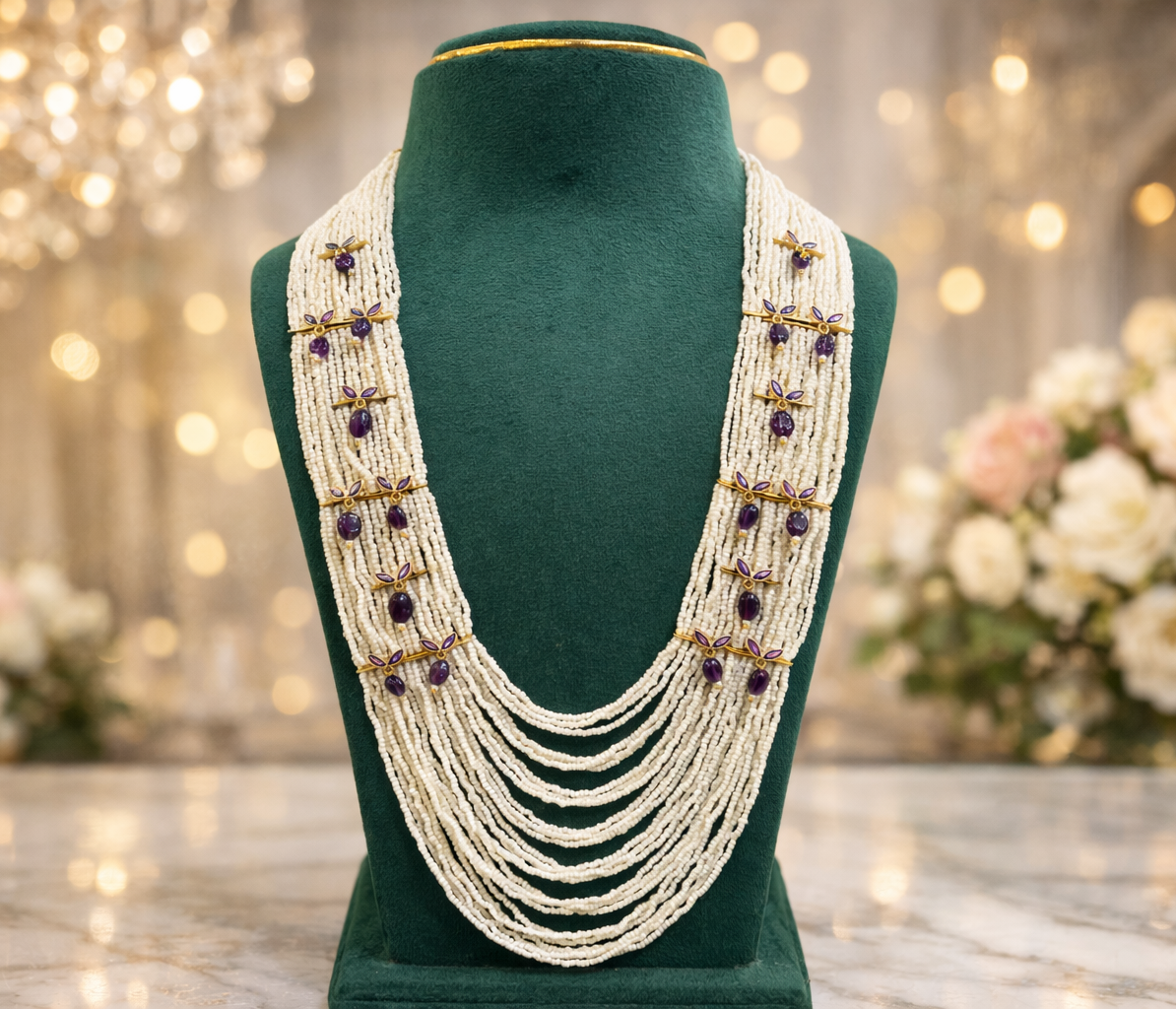 Luxury Ruby Pearl Layered Mala