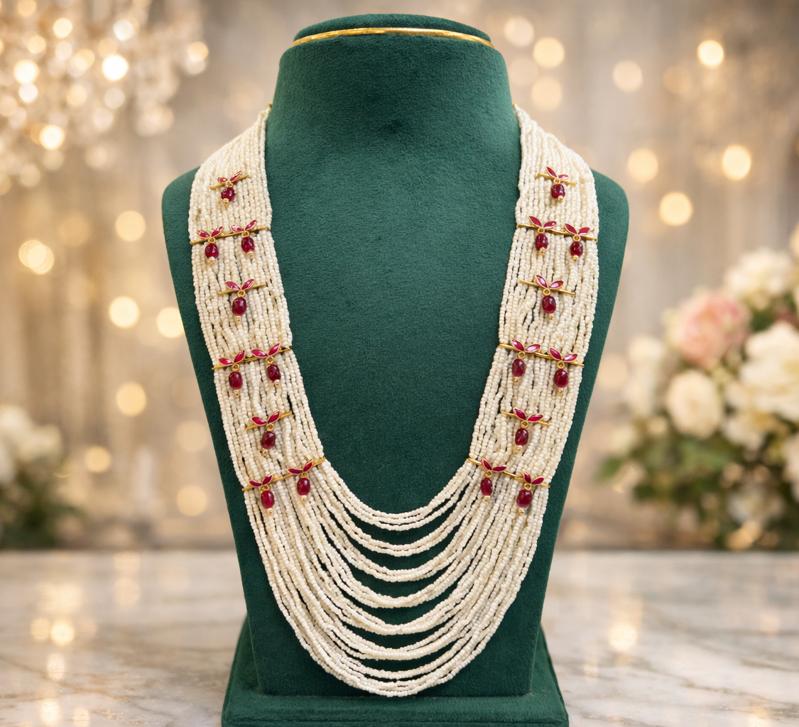 Luxury Ruby Pearl Layered Mala