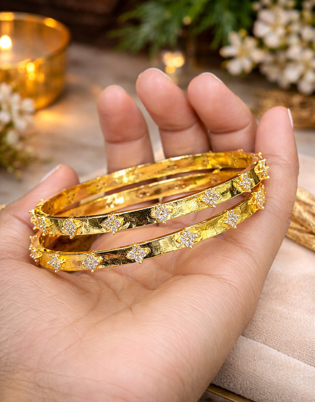 Golden Bloom Diamond Bangles
