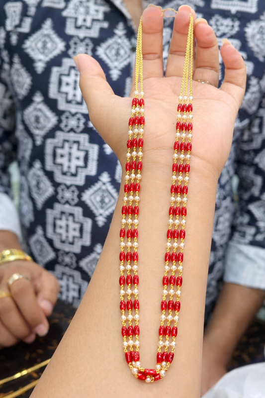 Elegant Red Coral Pearl Mala 🌸
