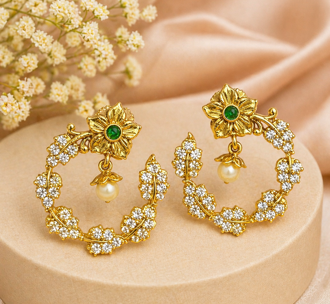 Green Stone Floral Earrings – Classic Look”