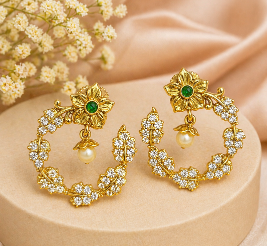 Green Stone Floral Earrings – Classic Look”