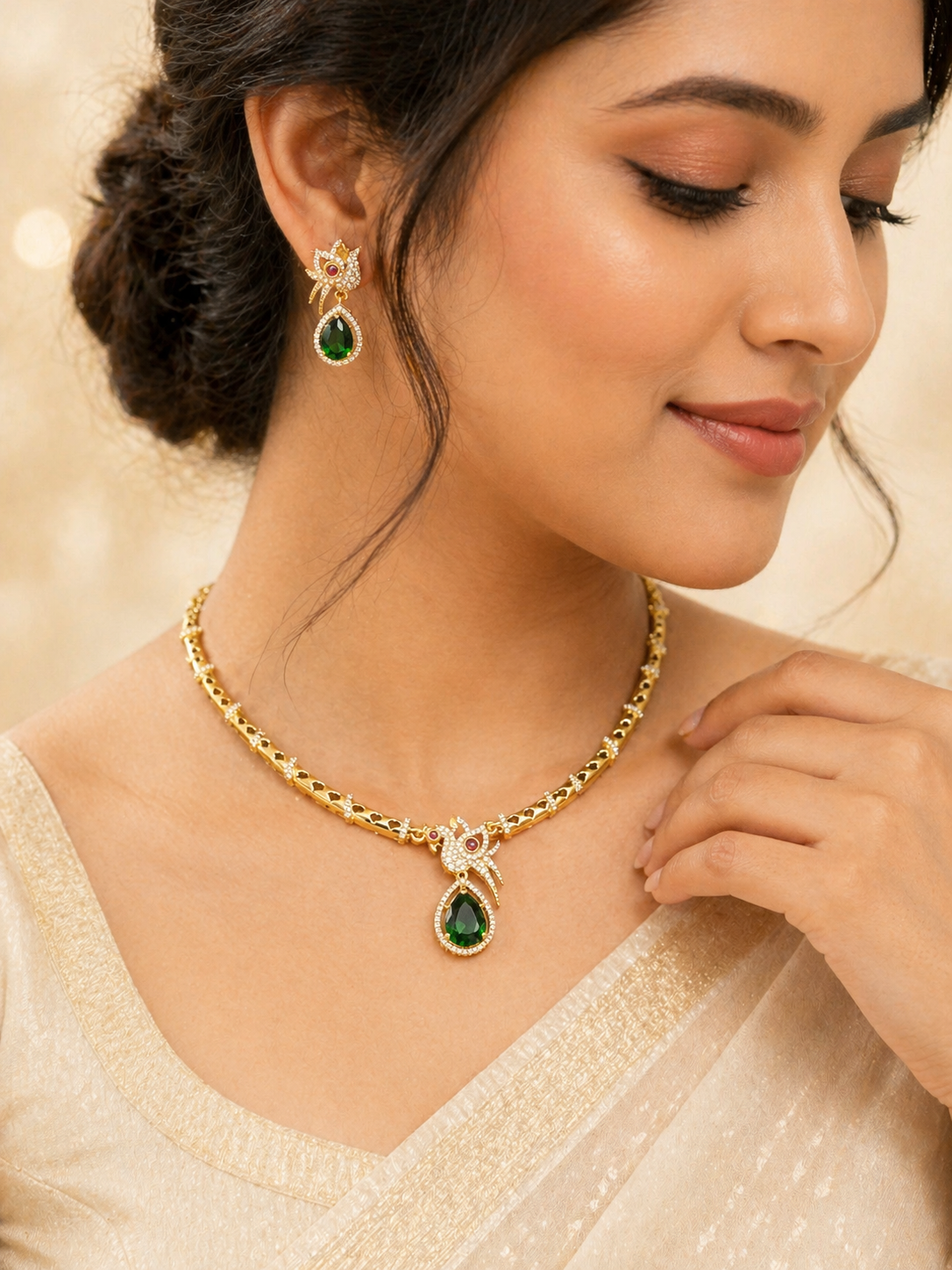 Royal Green Drop CZ Necklace ✨