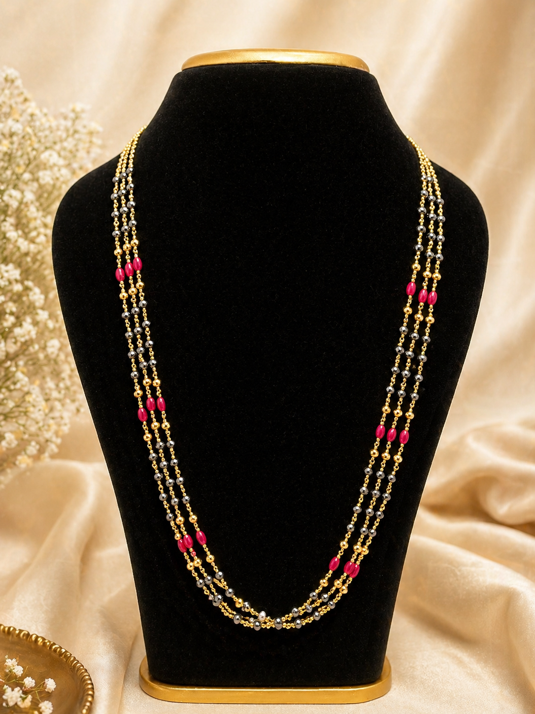 Beautiful black diamond 3 lines chain