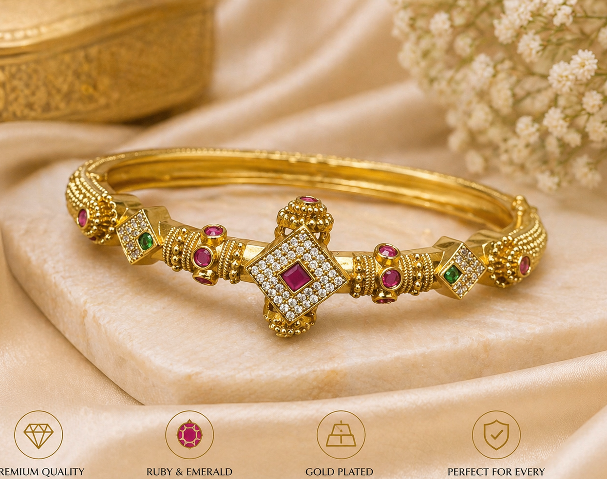 Elegant Gold Plated Stone Bangle