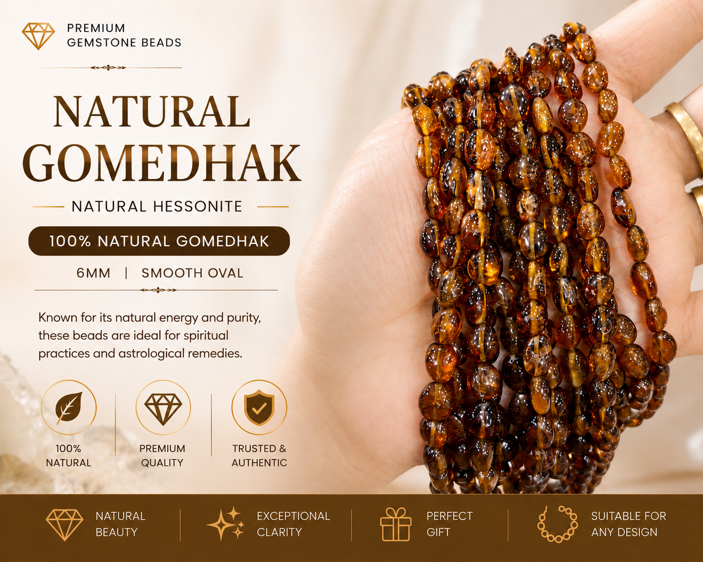 Natural Hessonite gomedak Oval Beads, 18inch one strands