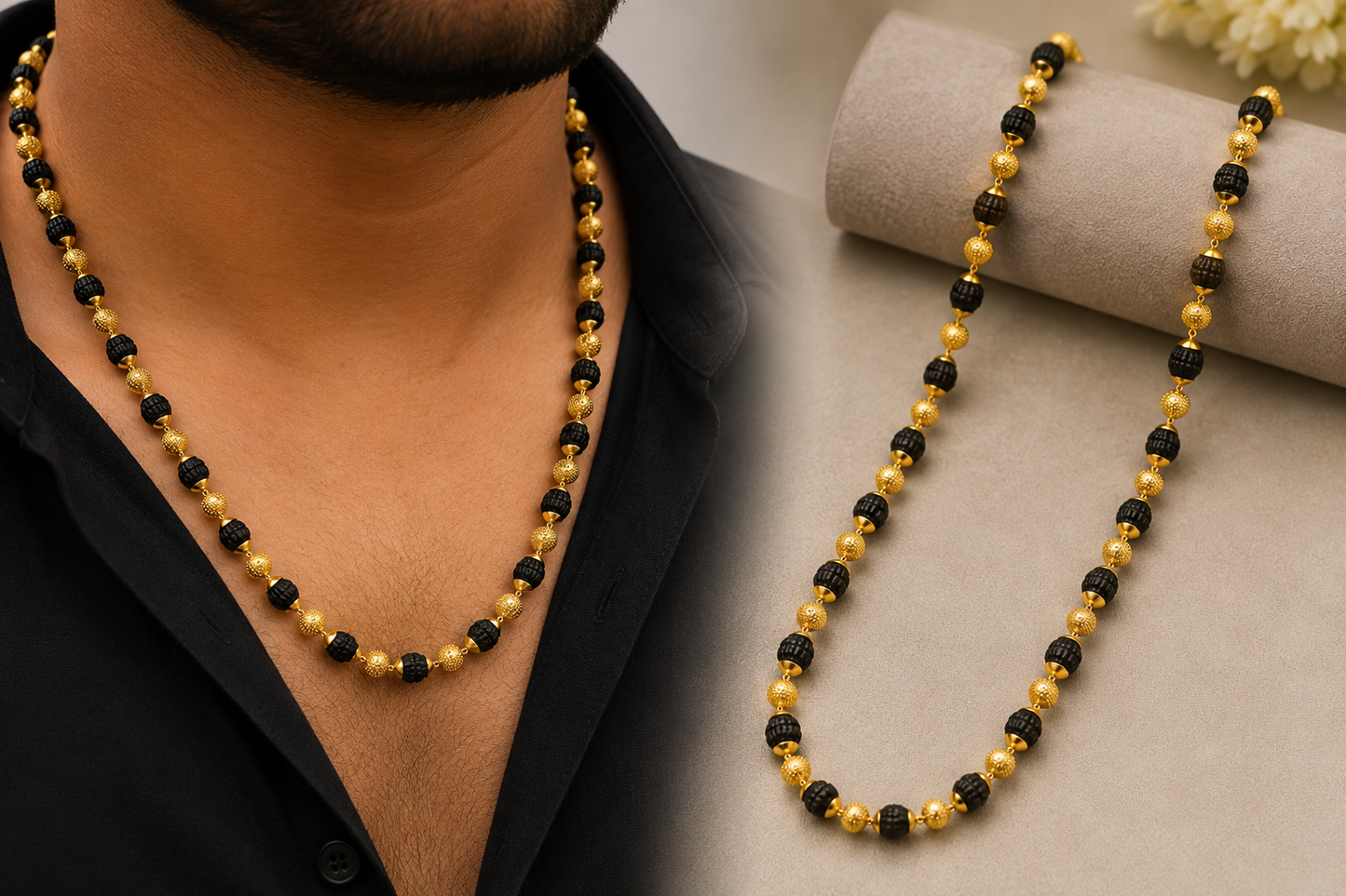✨Beautiful black rudhraksha and gold ball mala ✨