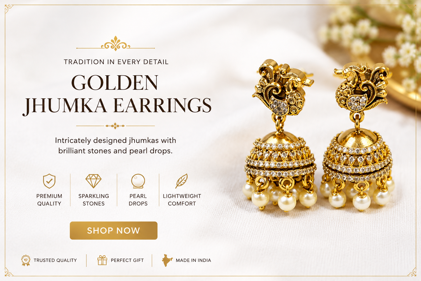 ✨ “Grace your every look with the sparkle of classic Jhumkas 💛”