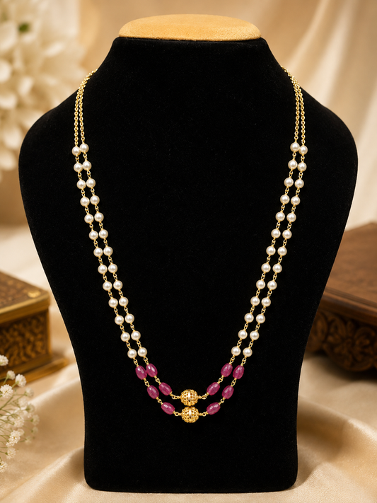 ✨ Elegant Pearl Ruby Chain handmade jewelry