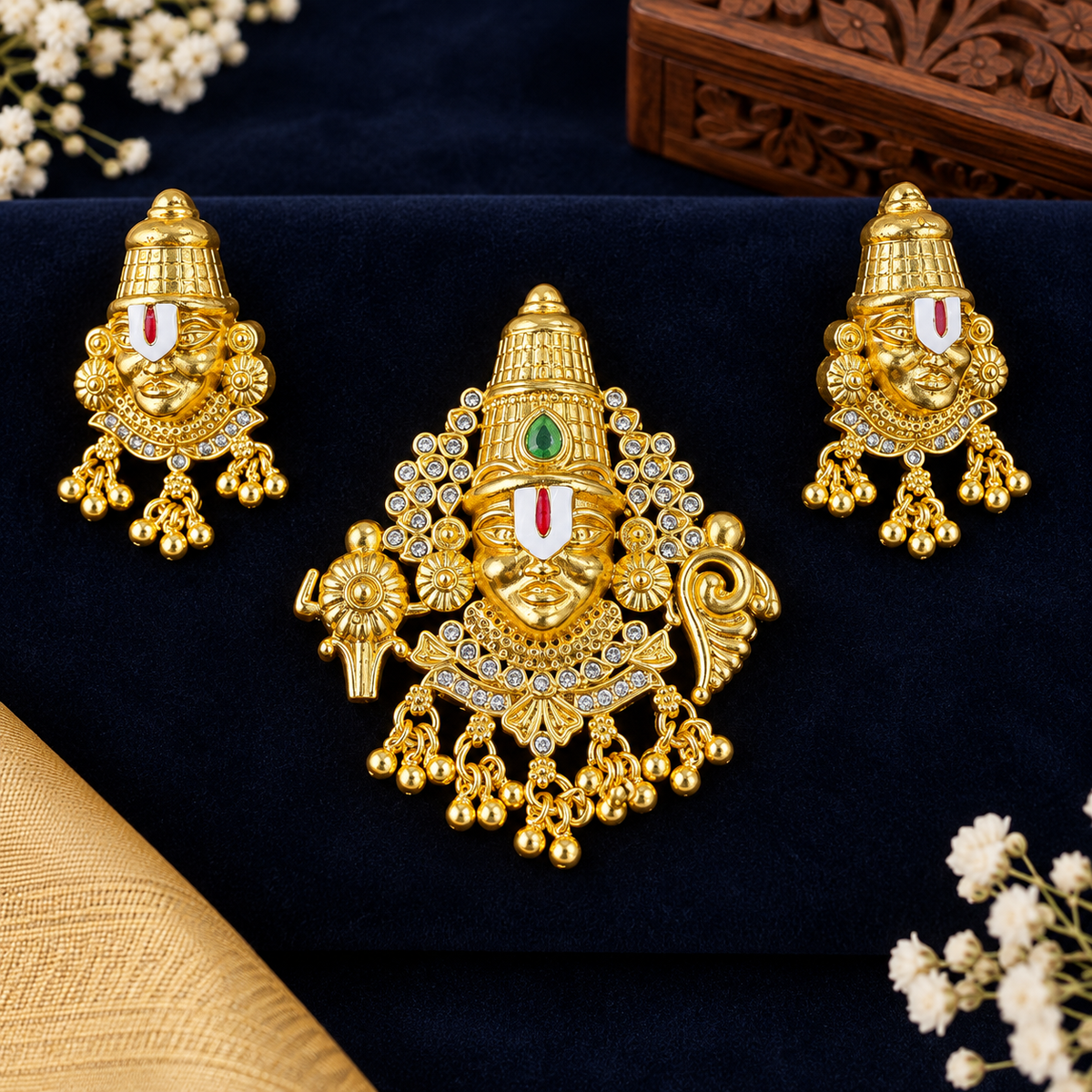 Venkateswara Swamy Pendant & Matching Earrings Set ✨