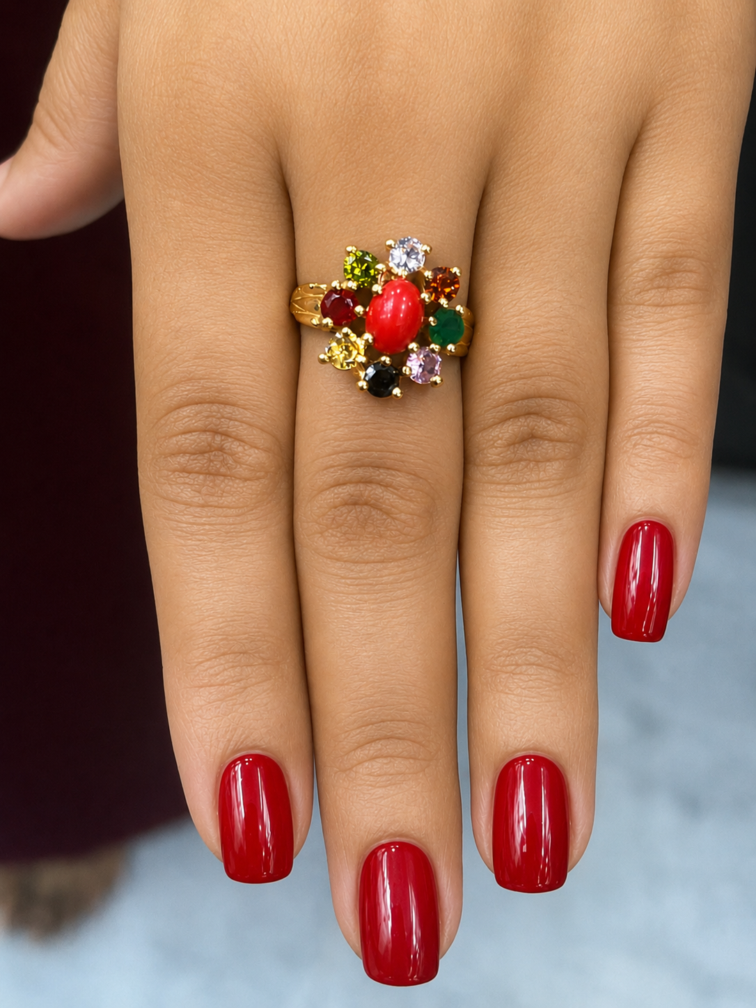 ✨ Navaratna Inspired Floral Ring