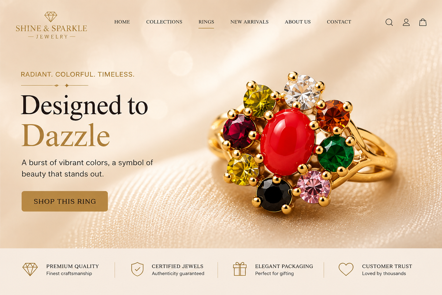✨ Navaratna Inspired Floral Ring