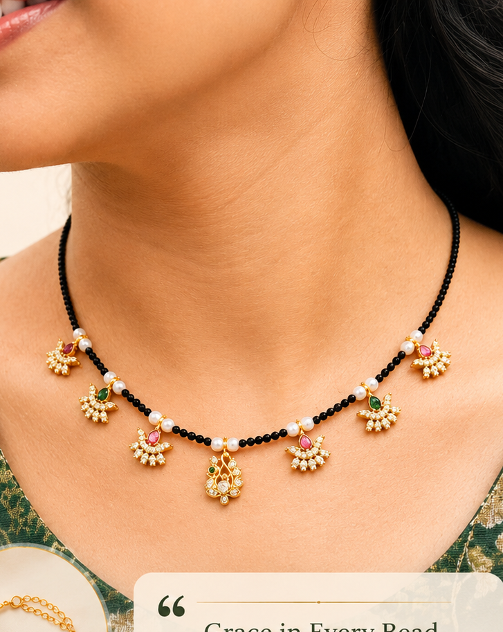 ✨ Classic Black Beads with Pearl Accents