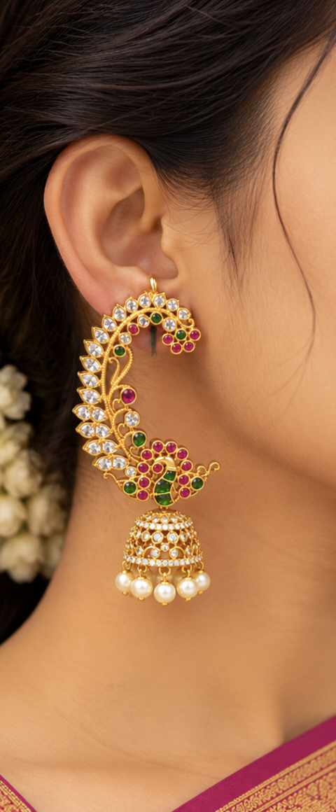 Premium Peacock Kundan Cuff Earrings ✨