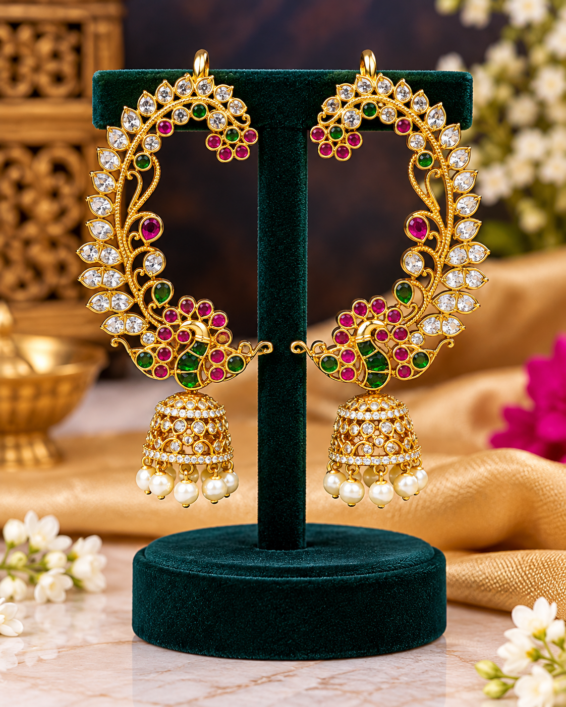 Premium Peacock Kundan Cuff Earrings ✨