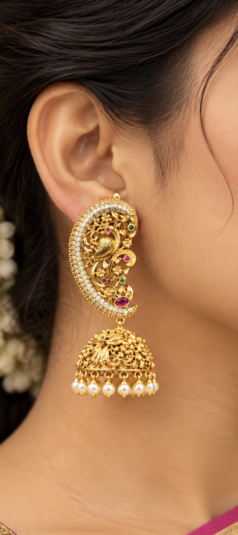 Elegant Peacock Design Gold Jhumkas 🥰🤩