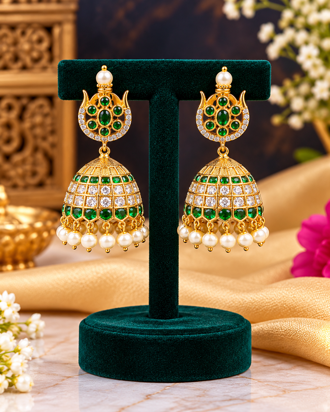 Premium Ruby Kundan style Jhumka Earrings ✨