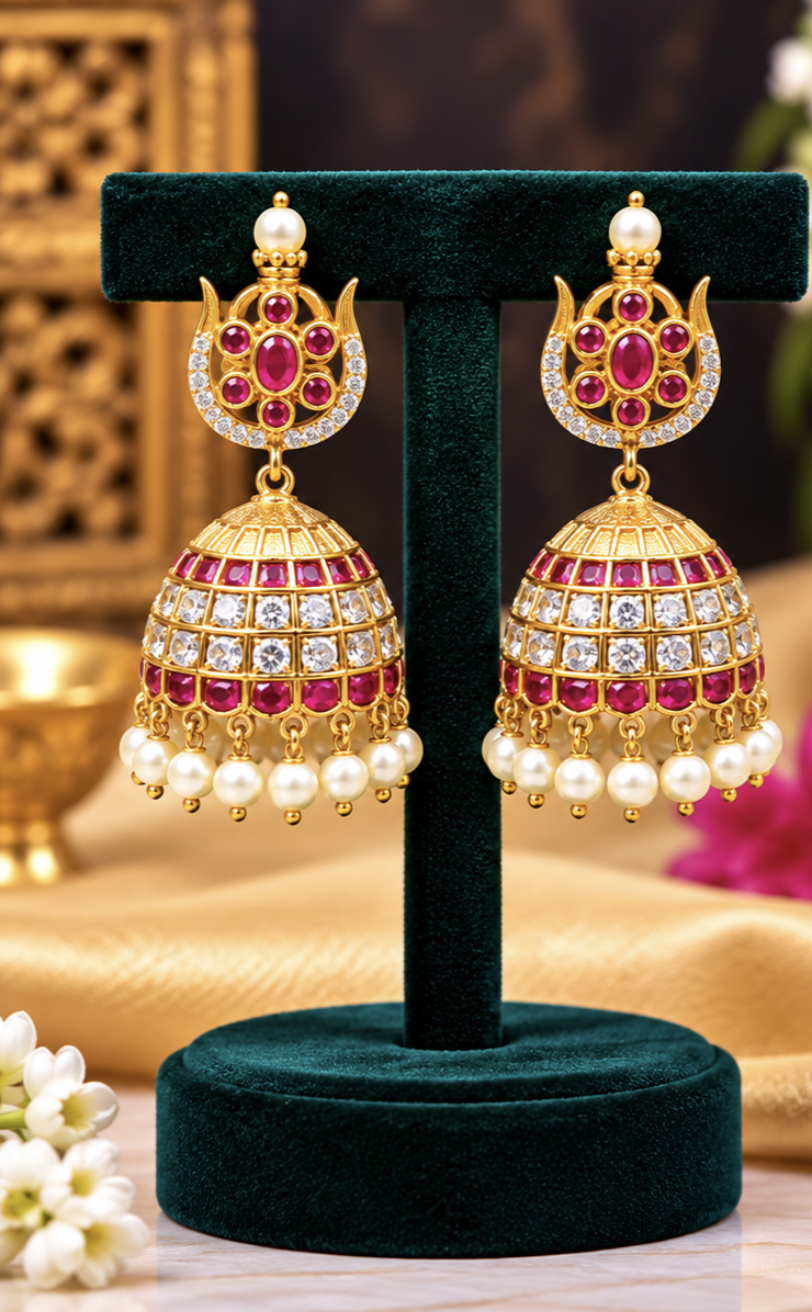 Premium Ruby Kundan style Jhumka Earrings ✨