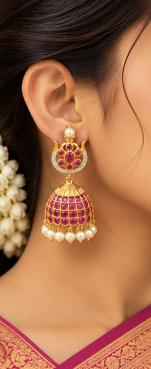 Premium Ruby Kundan style Jhumka Earrings ✨