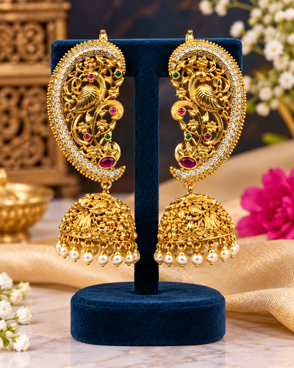 Elegant Peacock Design Gold Jhumkas 🥰🤩