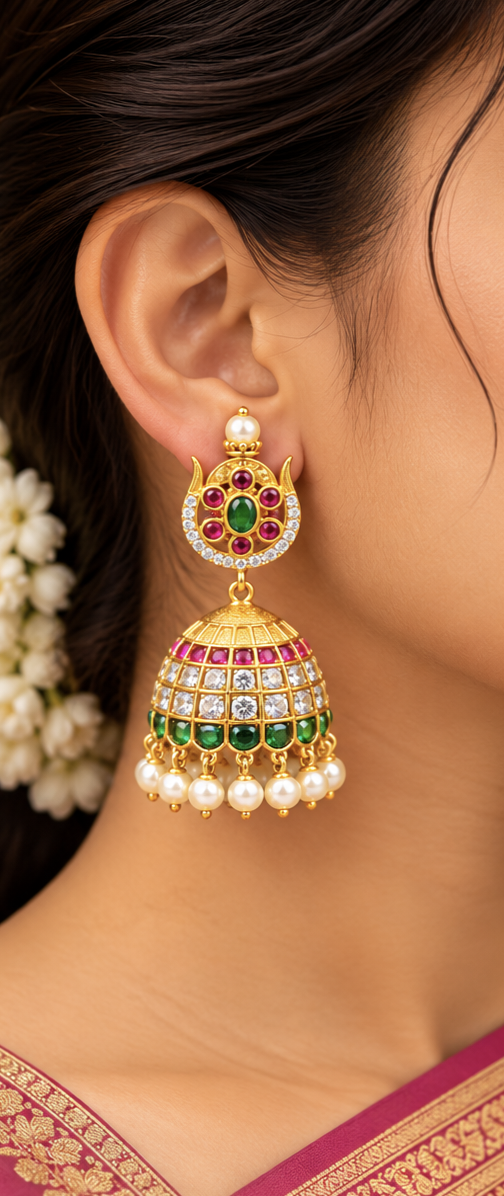 Premium Ruby Kundan style Jhumka Earrings ✨