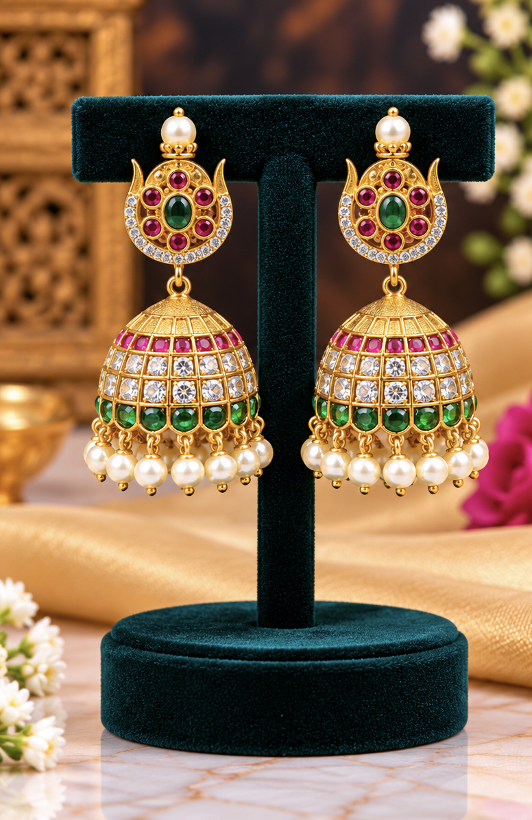 Premium Ruby Kundan style Jhumka Earrings ✨